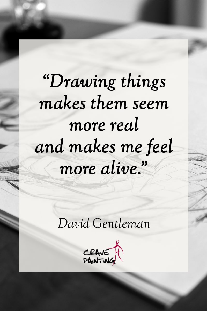 101 quotes about Art: Drawing things makes them seem more real and makes me feel more alive. - David Gentleman